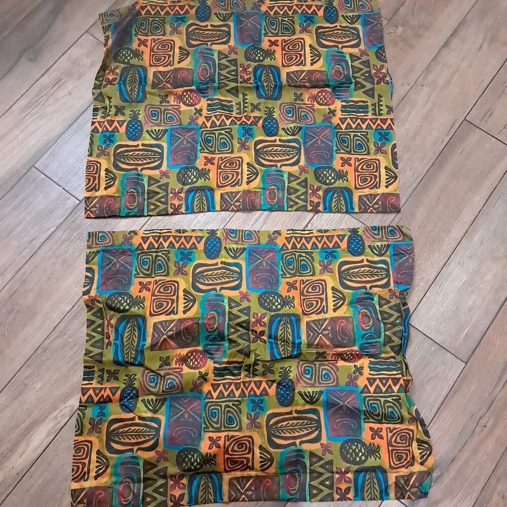 Spoonflower Set 2 Standard pillow Shams flanged tiki Polynesian green teal